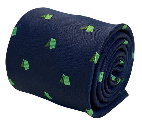 navy mens tie with camping tent design